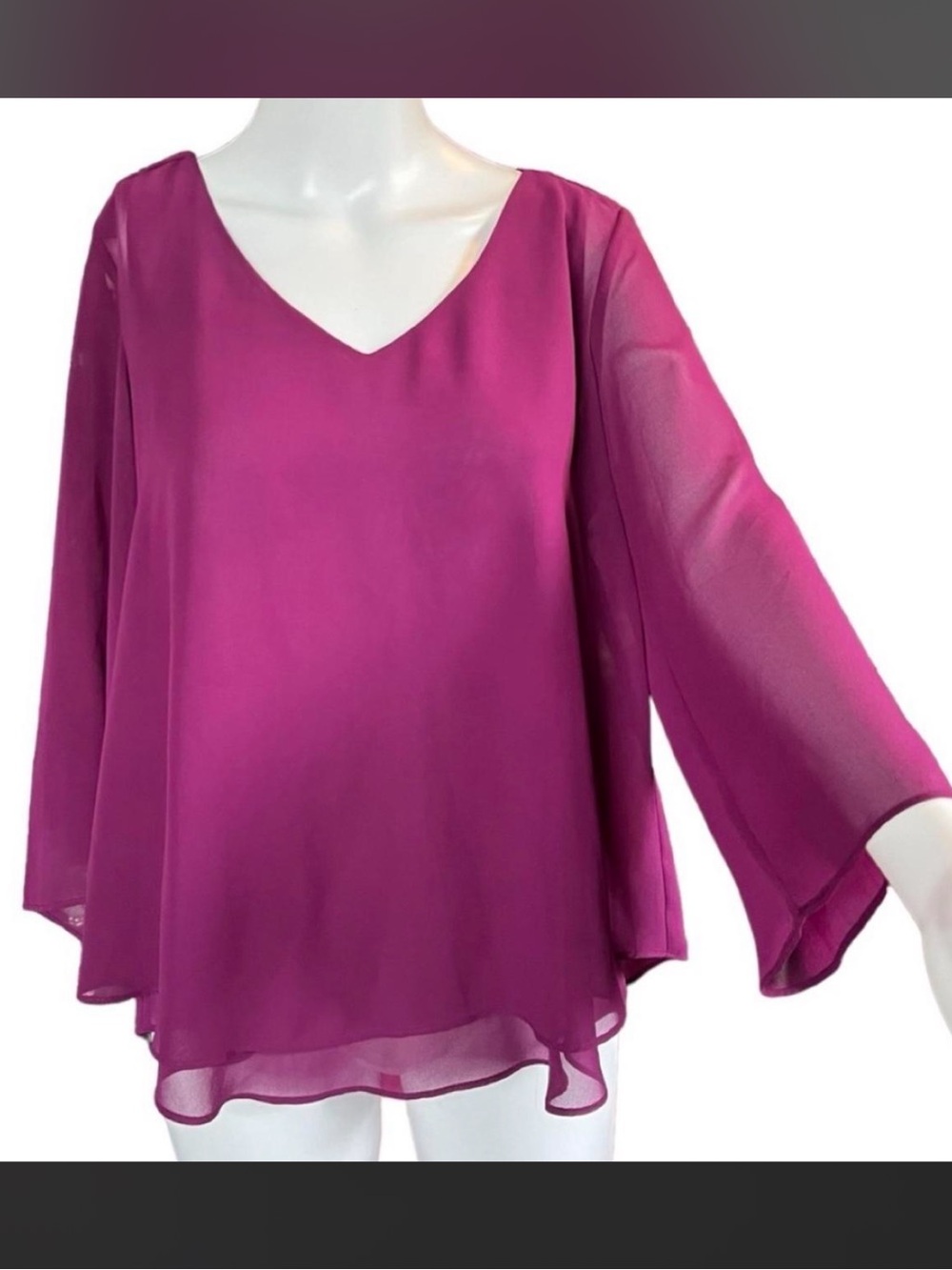 Jennifer Lopez Magenta V-Neck Chiffon Blouse